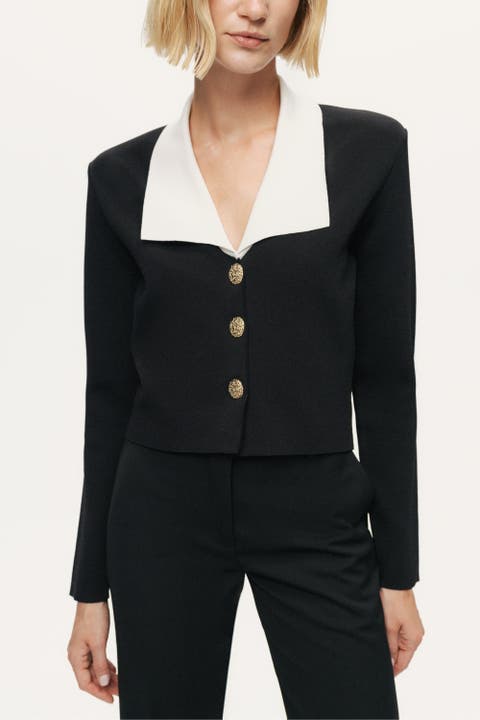 Contrast Collar Knit Cardigan