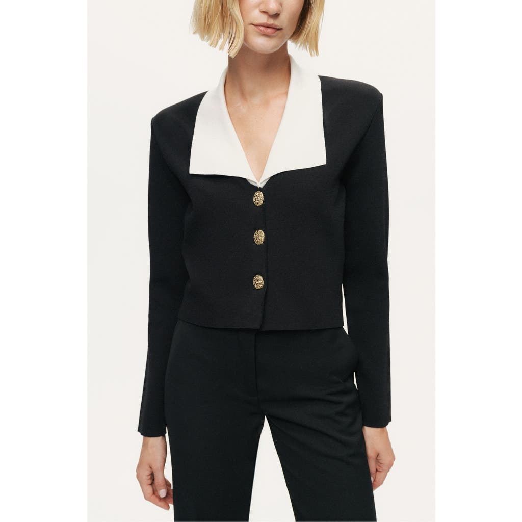 Nocturne Contrast Collar Knit Cardigan In Black