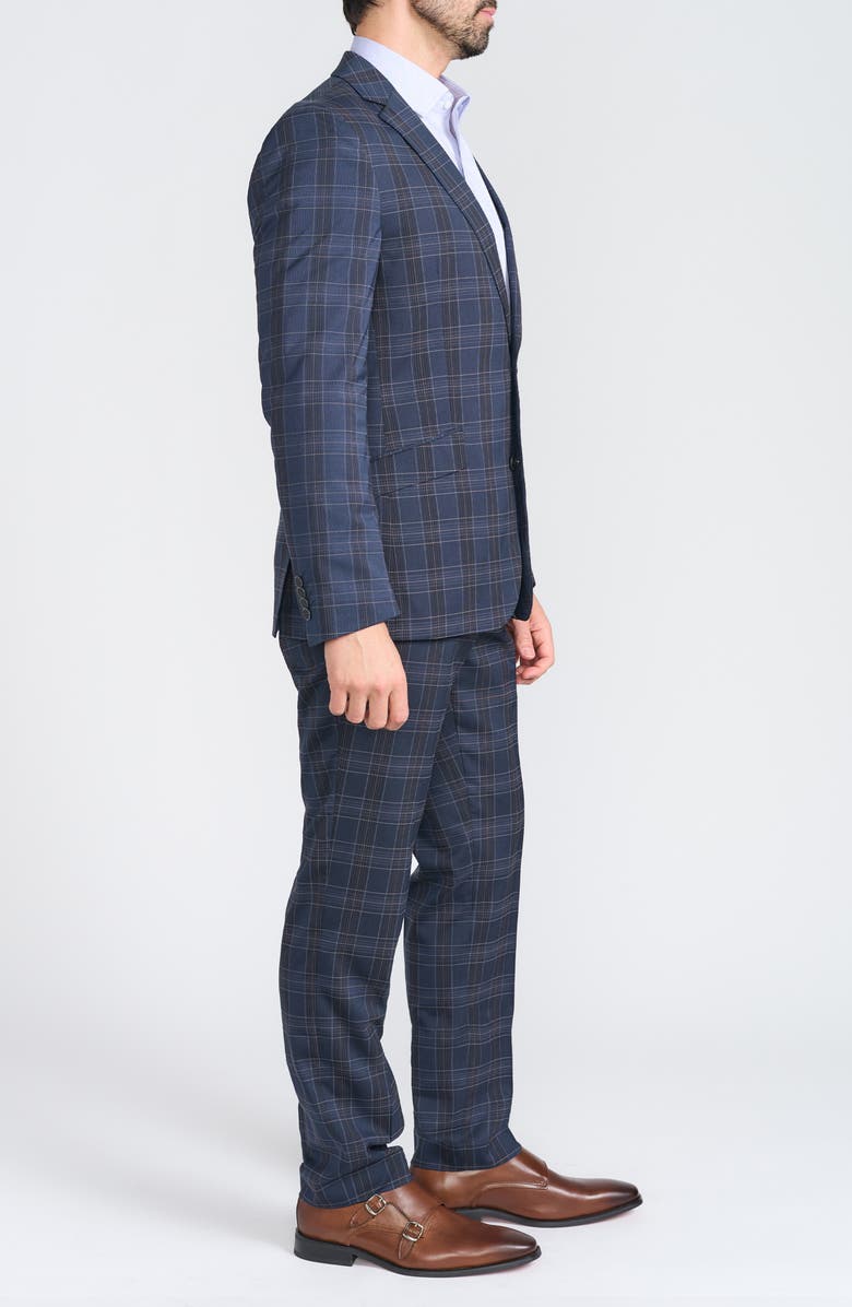 SAVILE ROW CO Navy Plaid Trim Fit Suit, Alternate, color, Navy