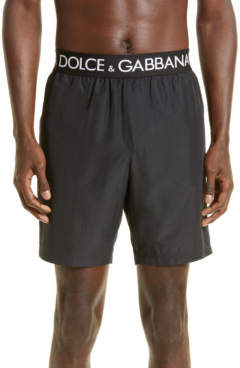 Dolce&Gabbana Logo Swim Trunks, Main, color, Nero