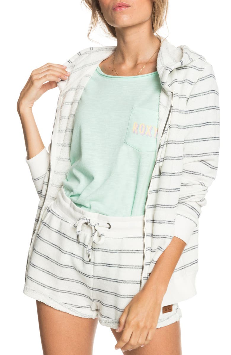 Roxy Perfect Wave Stripe Terry Zip Hoodie, Main, color,
