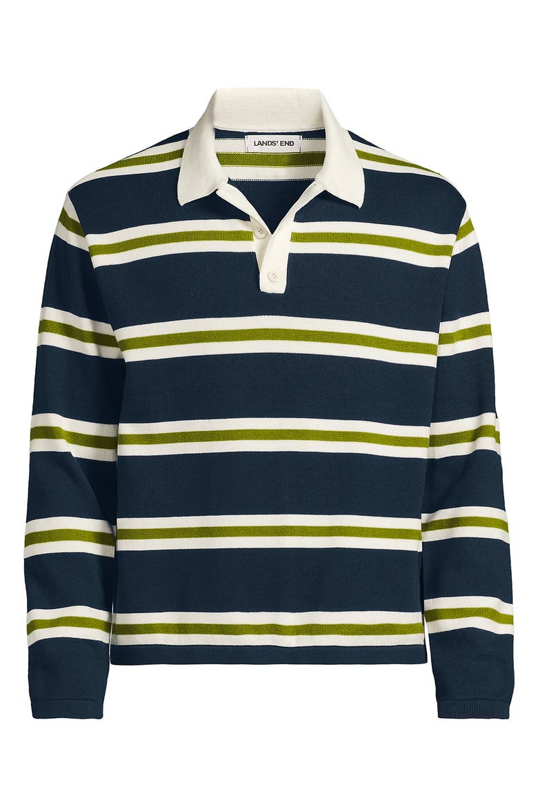 Long Sleeve Cotton Rugby Sweater Polo, Alternate, color, French Navy/Lime Stripe
