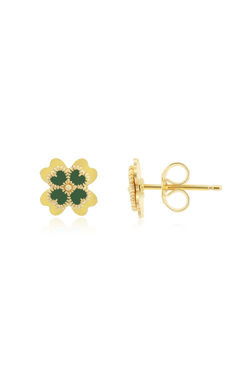The Lovery Fine Jewelry Green Enamel Four Leaf Clover Stud Earrings, Main, color, Green Enamel