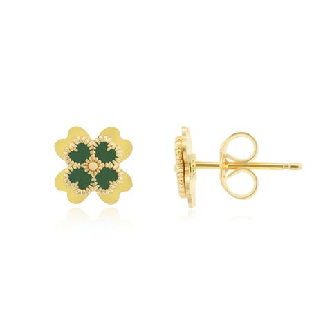 Green Enamel Four Leaf Clover Stud Earrings