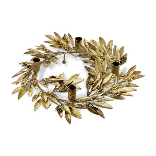 Tag Botanical Wreath Taper Candle Holder Antique Gold Iron In Gold