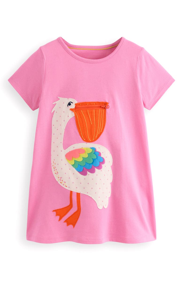 Mini Boden Kids' Pelican Pocket Appliqué Cotton Graphic Tunic, Main, color,