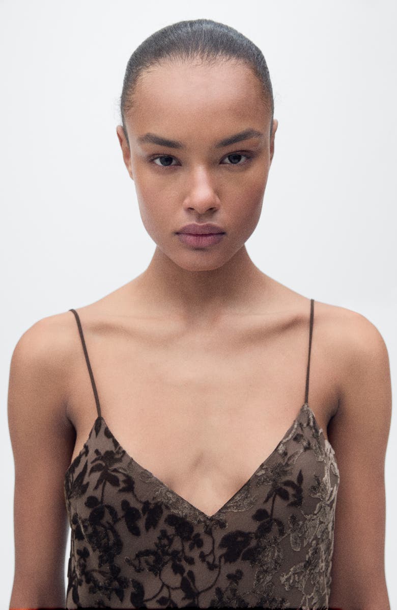 MANGO Floral Jacquard Dress, Alternate, color, Chocolate