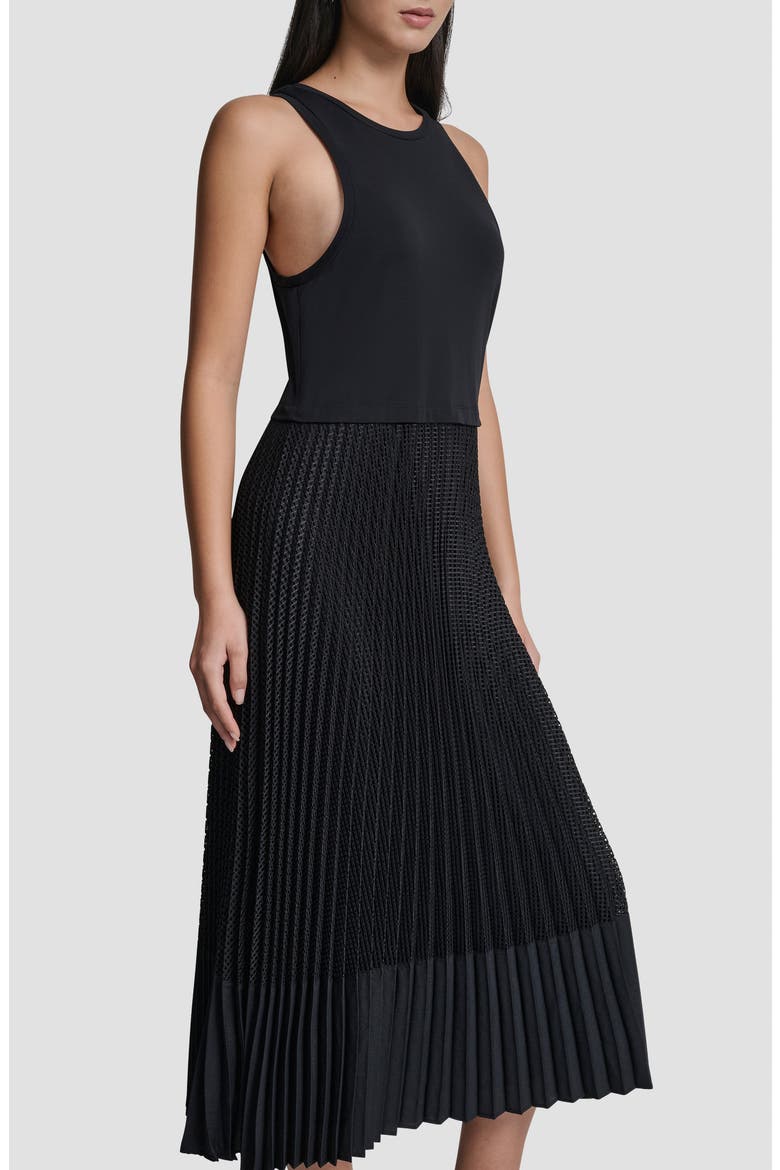 Mixed Media Pleat Midi Dress, Alternate, color, NAVY