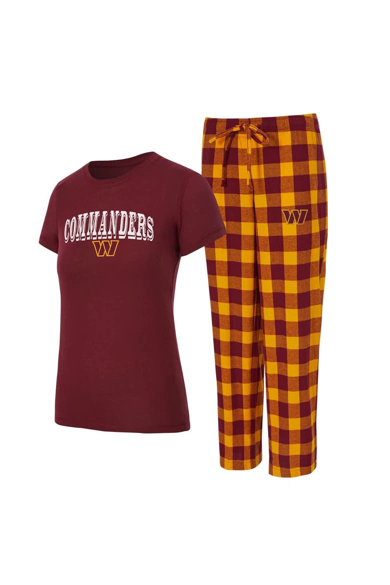 Women's Concepts Sport Burgundy/Gold Washington Commanders Plus Avondale T-Shirt & Pants Flannel PJ Set, Main, color, Burgundy