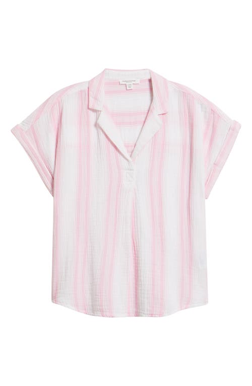 Beachlunchlounge Arin Stripe Short Sleeve Cotton Shirt In Pink