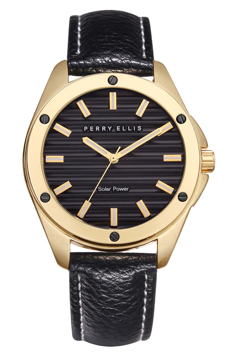 Solar Powered 3-Hand Quartz Strap Watch, 41mm, Main, color, GOLD