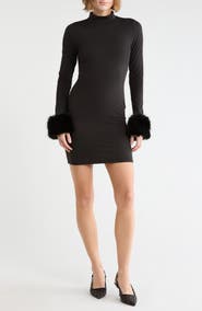 Madden Girl Faux Fur Trim Mock Neck Minidress