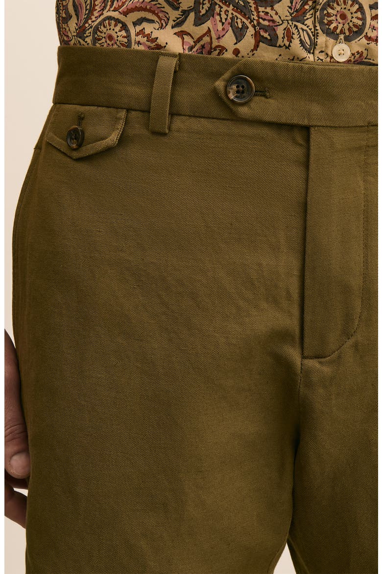 Flat Front Linen & Cotton Shorts, Alternate, color, DARK OLIVE