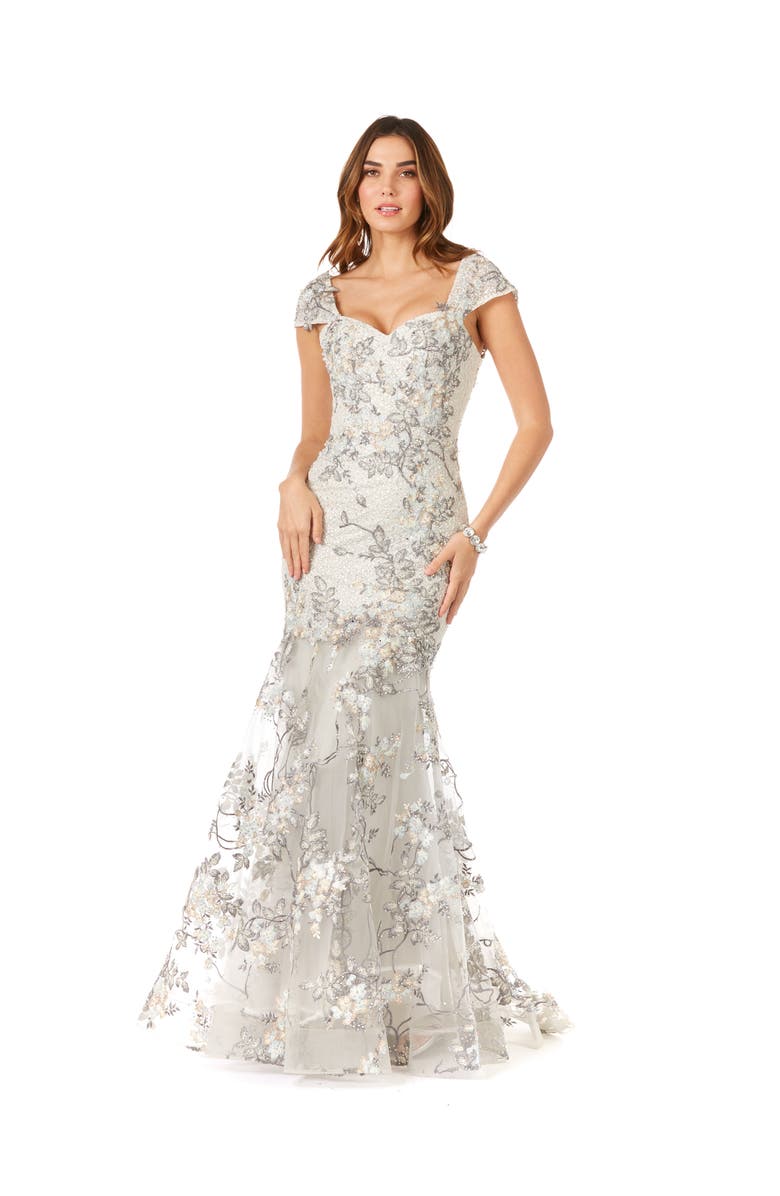 LARA New York Cap Sleeve Mermaid Gown, Main, color, Grey