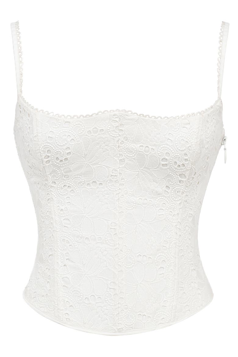 Lorina Broderie Anglaise Lace Up Corset, Alternate, color, CLOUD DANCER