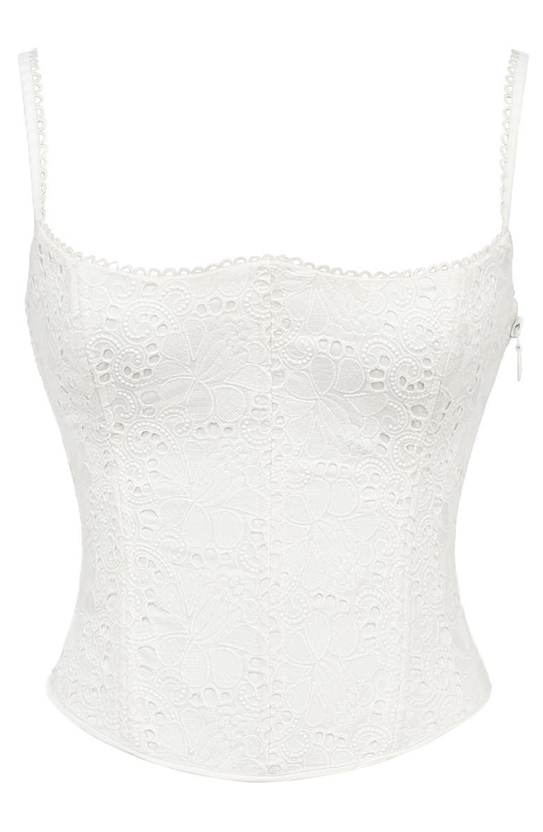 HOUSE OF CB Lorina Broderie Anglaise Lace Up Corset, Alternate, color, Cloud Dancer