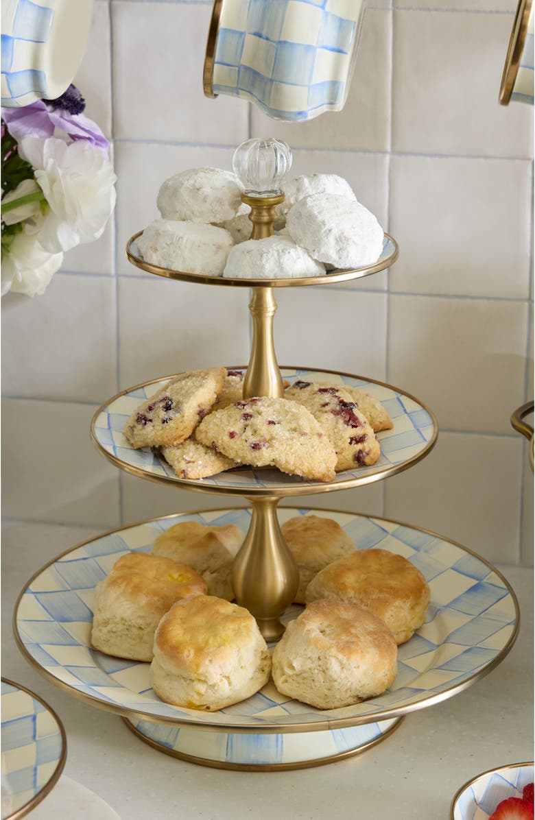 MACKENZIE CHILDS Sky Check Three Tier Sweet Stand, Alternate, color, Sky Check