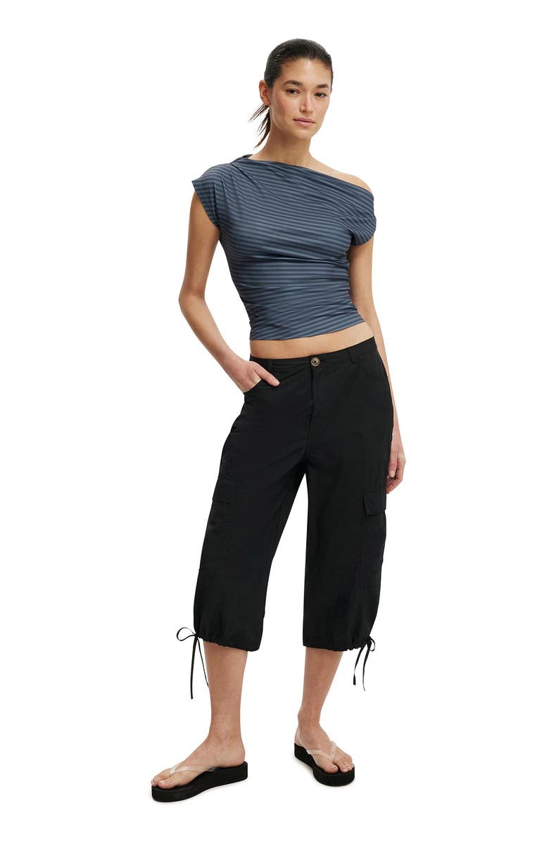 Cotton On Women's Georgie Off Shoulder Short Sleeve, Alternate, color, Madi Stripe Moonlight Shadow