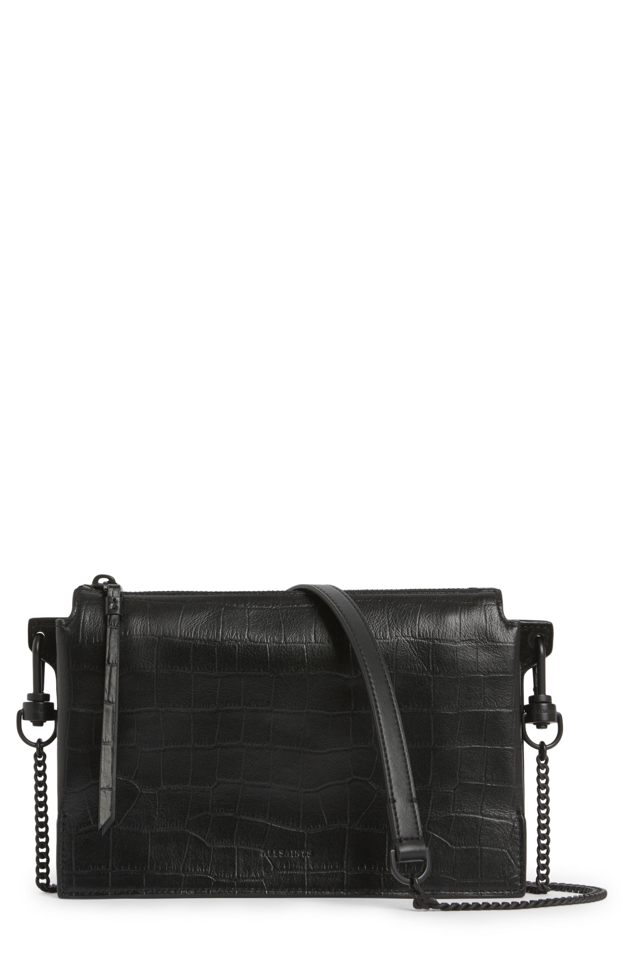 AllSaints Fletcher Leather Crossbody Bag, Main, color, 