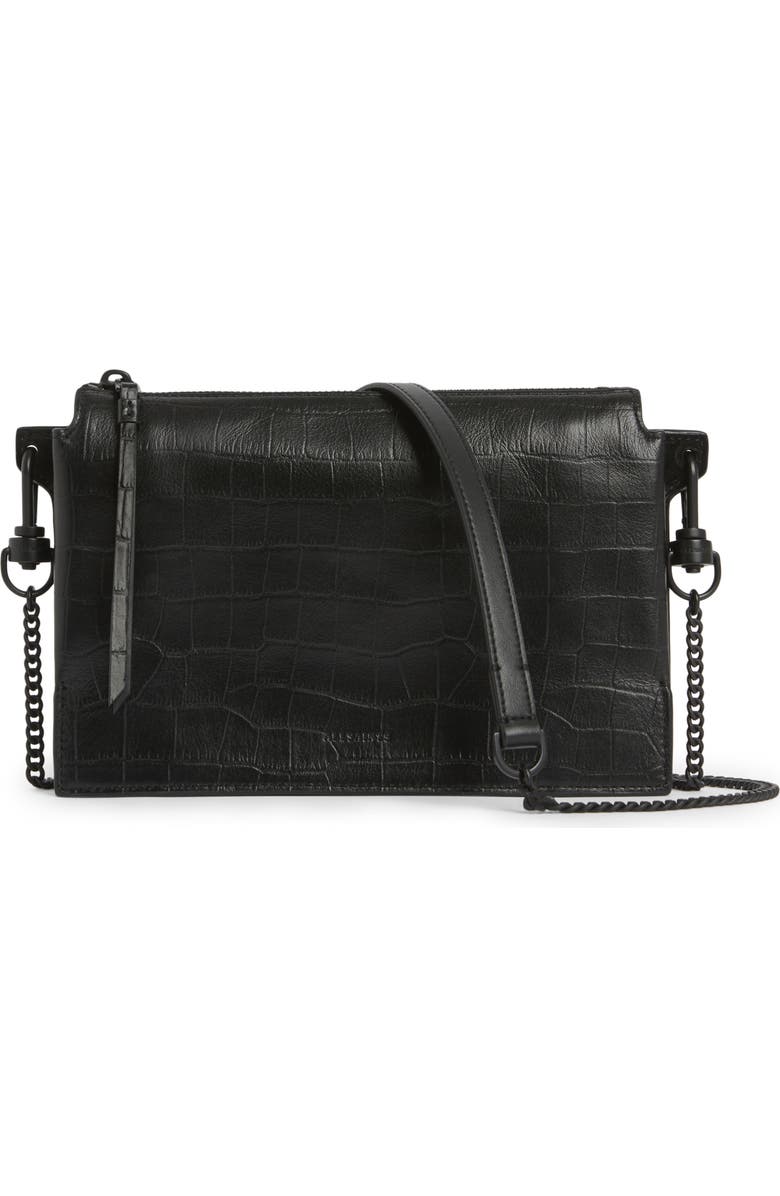 AllSaints Fletcher Leather Crossbody Bag, Main, color,