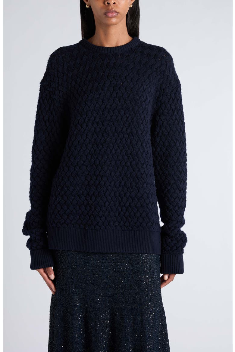 Wool Intrecciato Crewneck Sweater, Main, color, 4071 MIDNIGHT BLUE