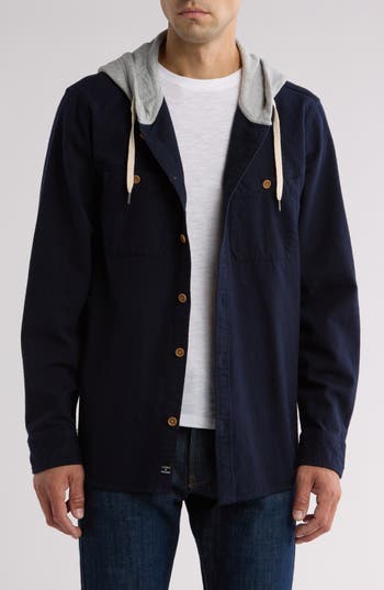Lucky Brand Hooded Button Shirt Jacket In American Navy