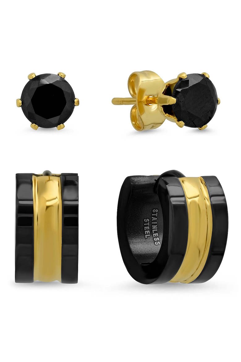 Two-Tone Stud & Huggie Hoop Earring Set, Main, color, TWO-TONE