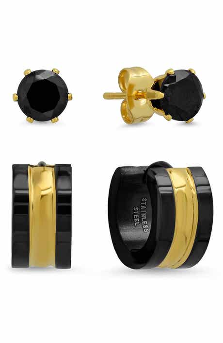 Two-Tone Stud & Huggie Hoop Earring Set