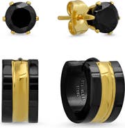 STEELTIME Two-Tone Stud & Huggie Hoop Earring Set