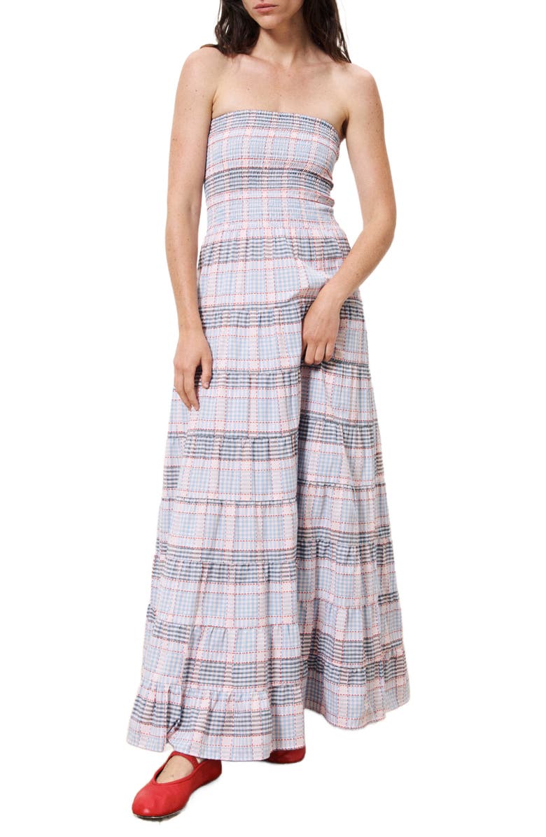 FRNCH Dalel Smocked Tiered Strapless Maxi Dress, Main, color, Bleu Clair