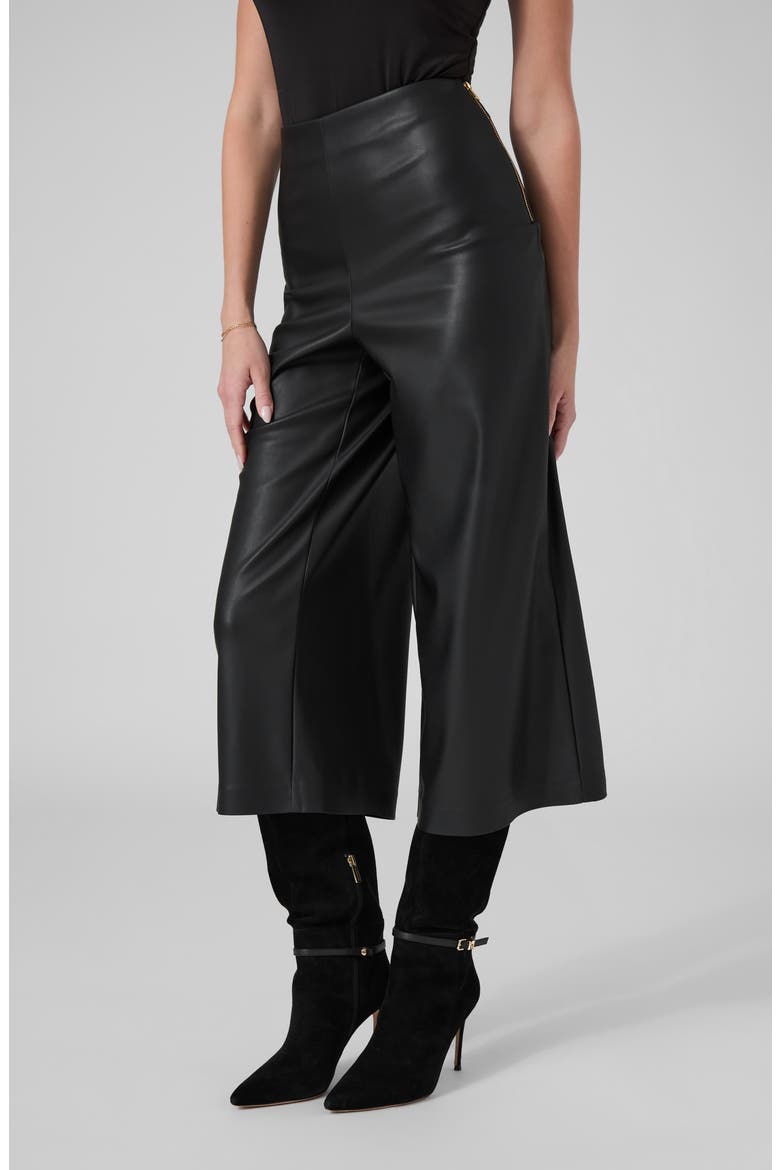 Cecilia High Waist Faux Leather Culottes, Alternate, color, JBLACK-BLACK