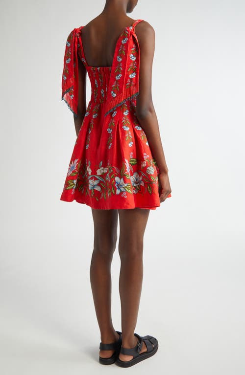 Farm Rio Sweet Bloom Bouquet Linen Blend Minidress In Red