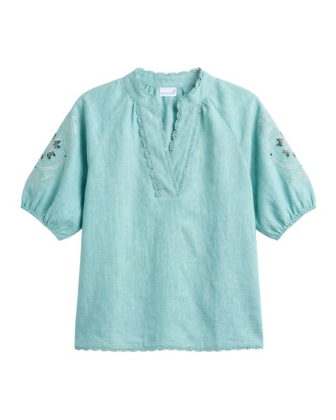 Catalina Embroidered Linen Top