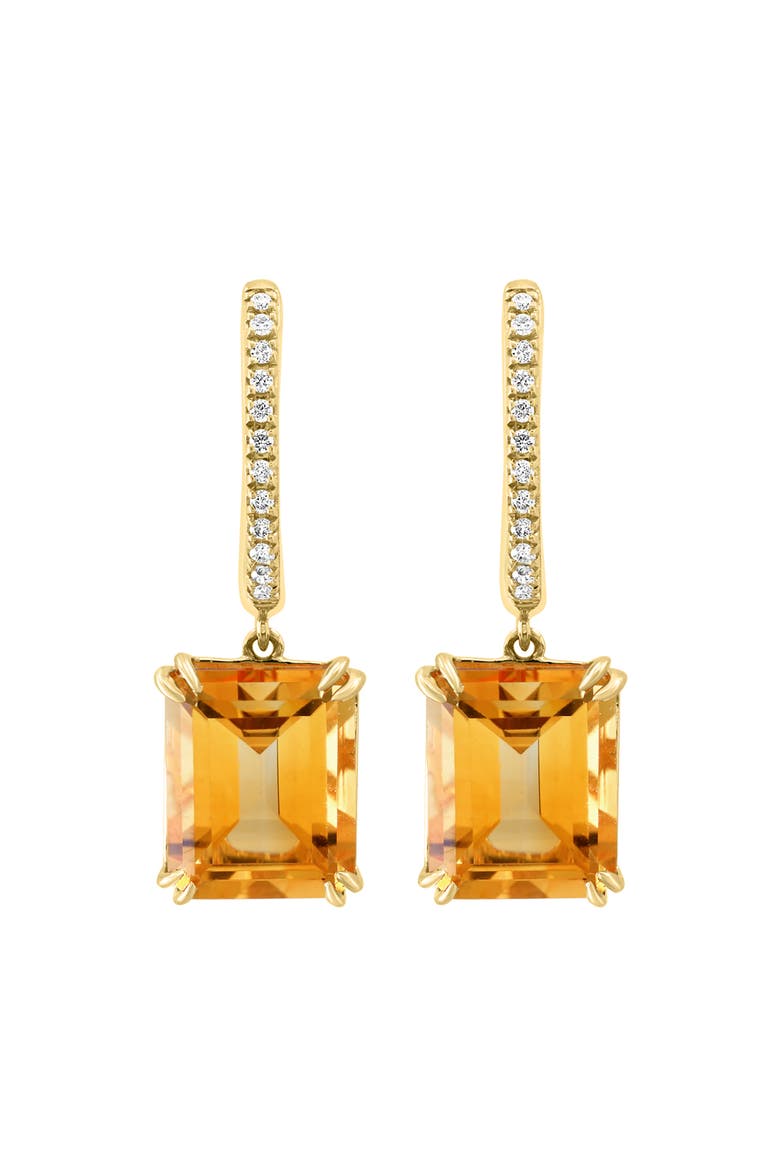 14K Yellow Gold Emerald Cut Citrine Drop Diamond Earrings, Main, color, 14K Gold