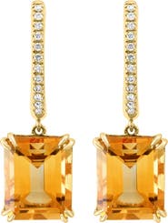 EFFY 14K Yellow Gold Emerald Cut Citrine Drop Diamond Earrings