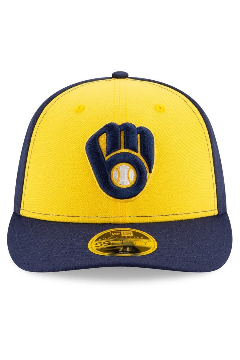 Men's New Era Navy/Yellow Milwaukee Brewers Alternate 2020 Authentic Collection On-Field Low Profile Fitted Hat, Alternate, color, NAVY