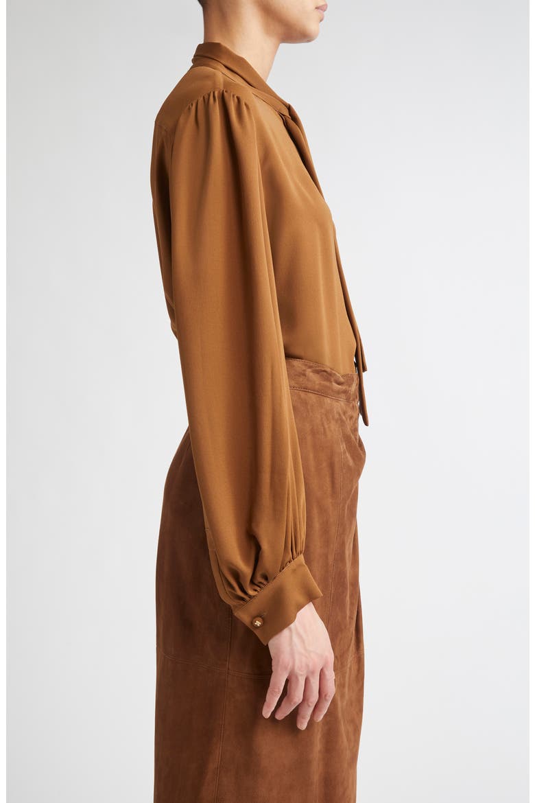 Melania Tie Neck Silk Crêpe de Chine Top, Alternate, color, TOBACCO