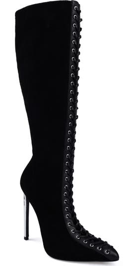 Rudy Pointed Toe Lace Up Knee High Boot
