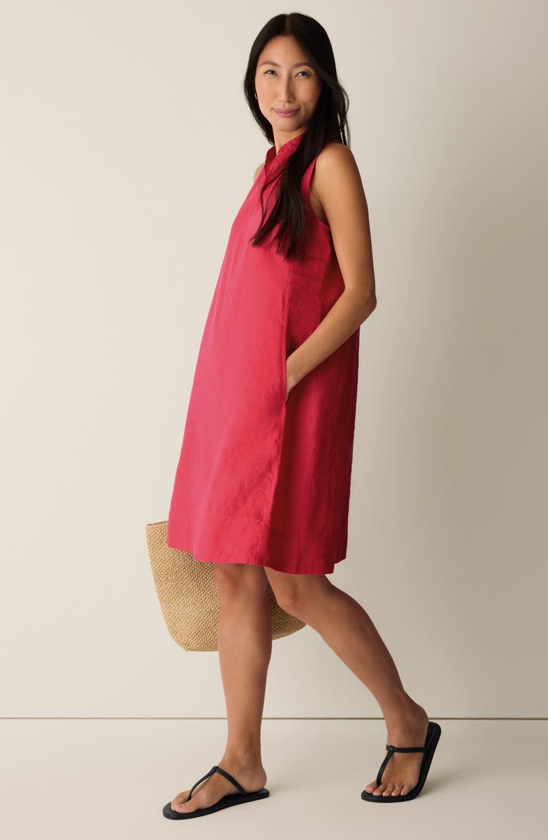 Eileen Fisher Split Neck Organic Linen Shift Dress, Alternate, color, Grenadine