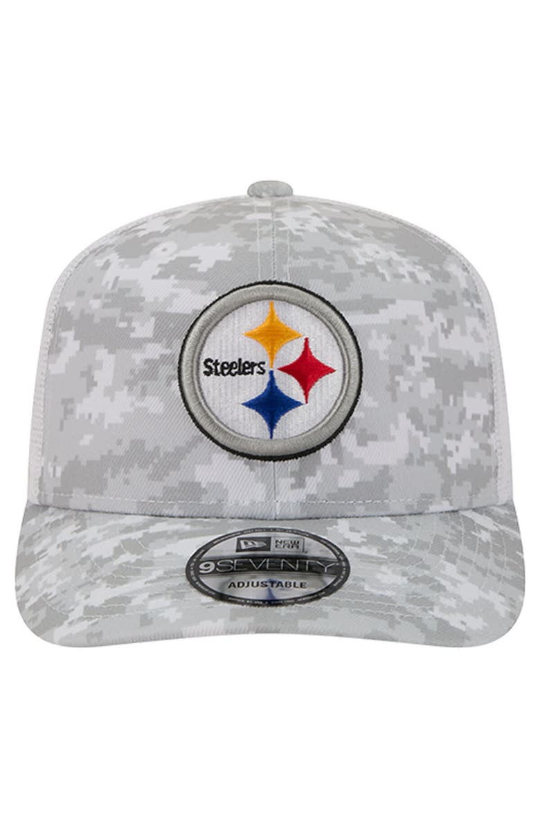 New Era Men
s New Era  Gray Pittsburgh Steelers Salute to Service Fan Pack 9SEVENTY Trucker Adjustable Hat, Alternate, color, Gray