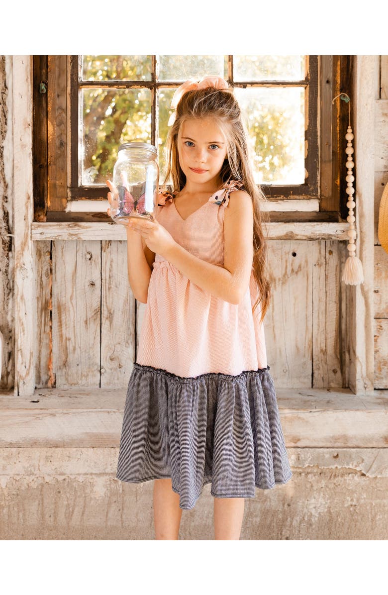 Deux par Deux Girl's Tiered Dress With Bows Pink And Black, Alternate, color,