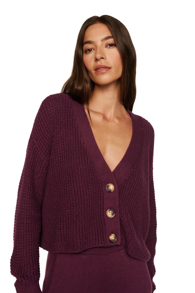 Waffle Knit Crop Cardigan, Alternate, color, WILDBERRY
