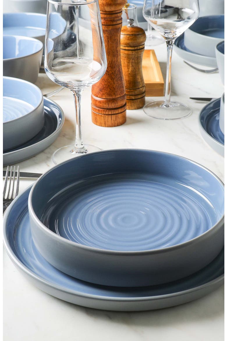 Elica Stoneware 12-Piece Dinnerware Set, Alternate, color, Blue And Grey