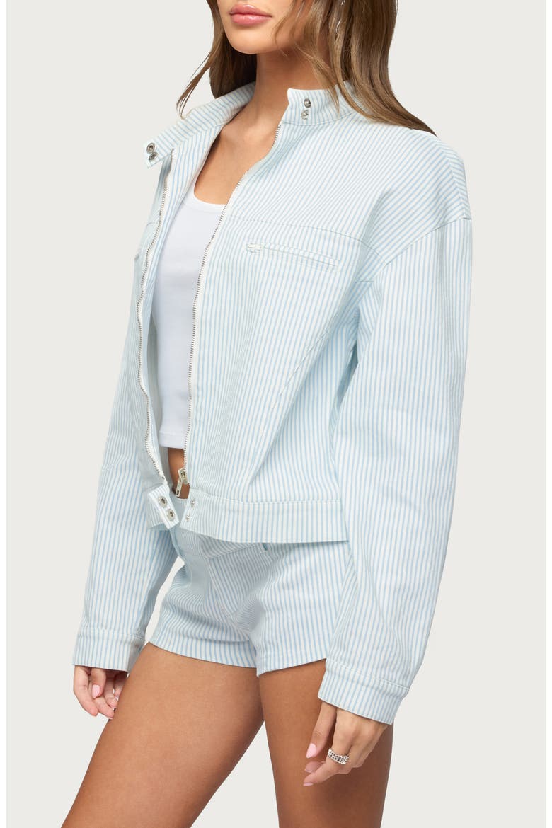 Myah Pinstripe Moto Jacket, Alternate, color, WHITE-AND-BLUE