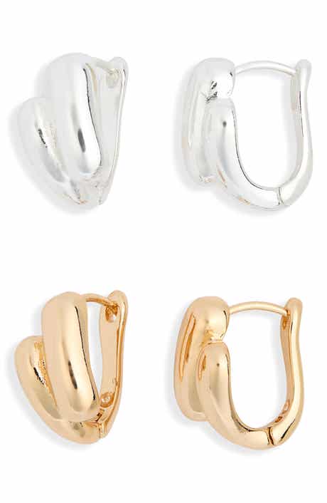 Leith 2-Pack Assorted Puffy Bar Huggie Earrings