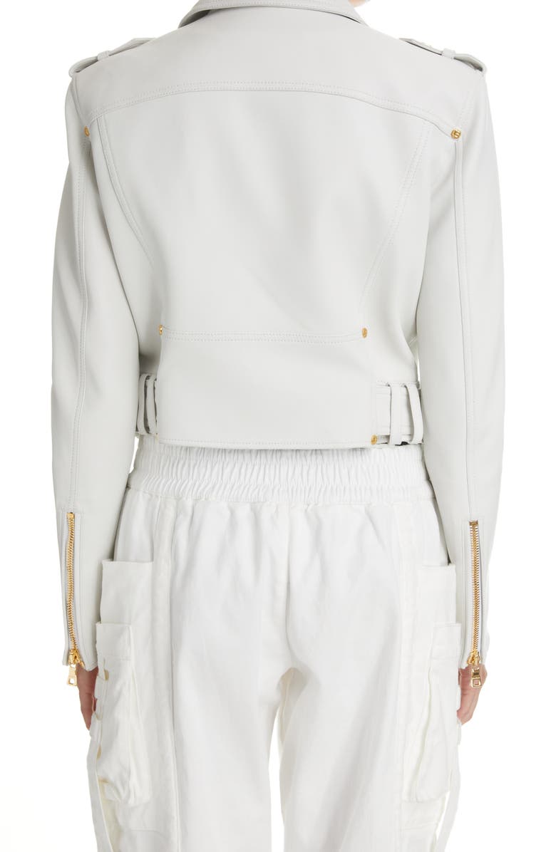 Balmain Belted Leather Biker Jacket, Alternate, color,