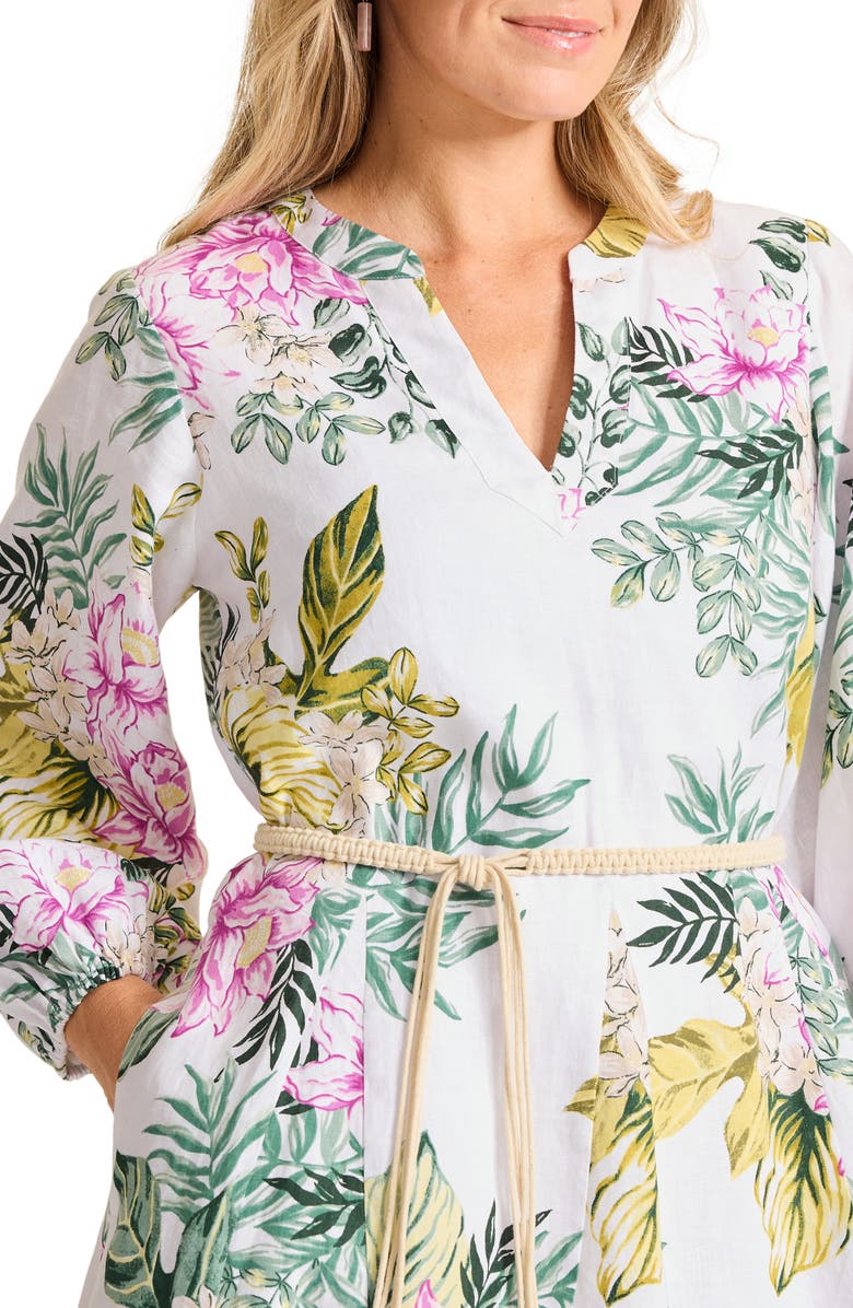 Tommy Bahama Petal of Luxury Long Sleeve Linen Dress, Alternate, color, White