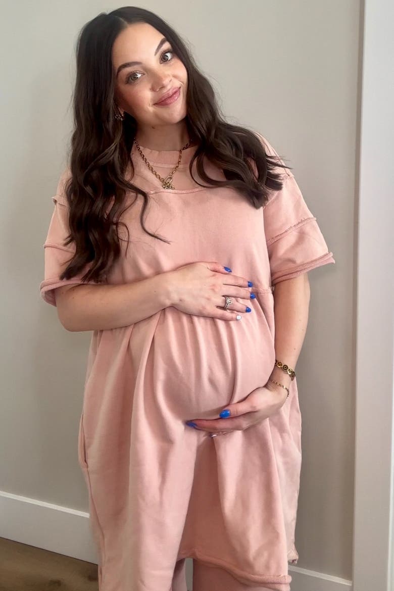 Raw Hem Short Sleeve Dress, Alternate, color, Mauve