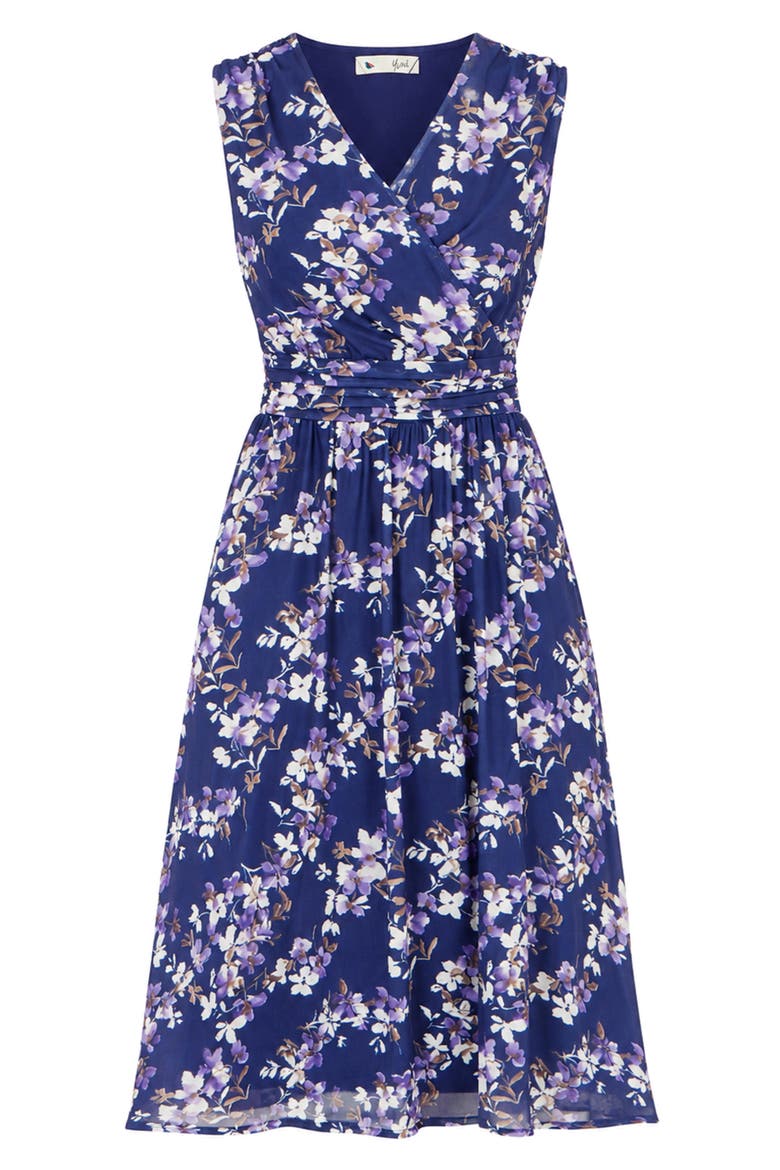 Blossom Print Mesh Stretch Midi Dress, Alternate, color, Navy