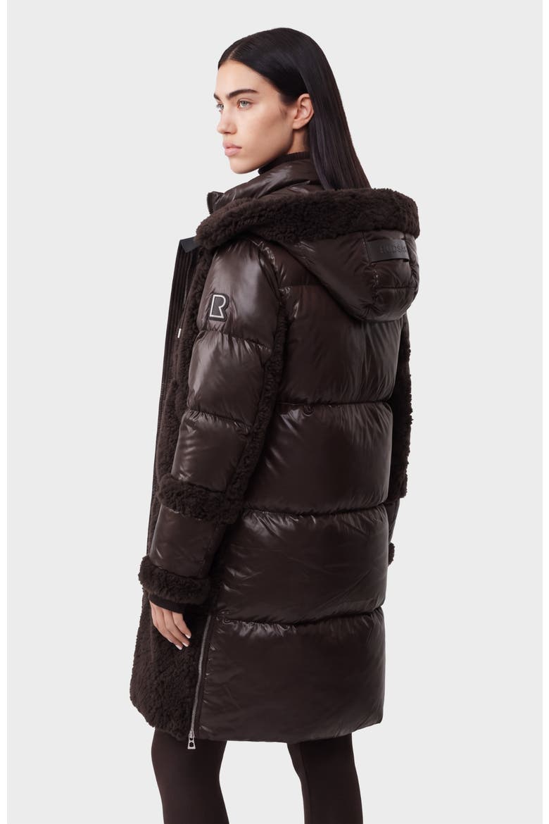 Shelley Teddy & Down Puffer Coat, Alternate, color, Espresso